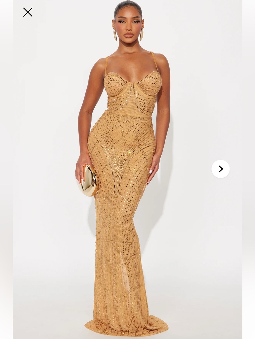 “FASHION NOVA” London Gold Sequin Bustier Bodice Maxi Dress